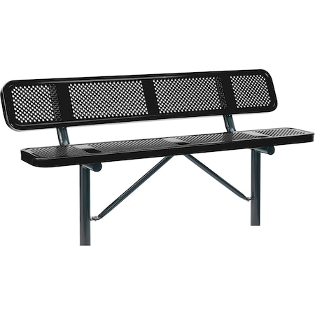 Global Industrial 6ft Outdoor Steel Bench w/ Backrest, Perforated Metal, In Ground Mount, Black 694557IBK